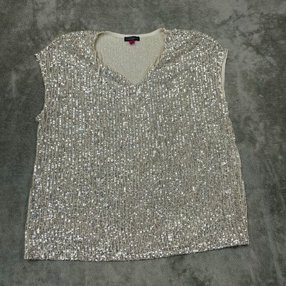 Vince Camuto XL Silver Sequin Confetti Ready Top NWT 6194 - Picture 1 of 8
